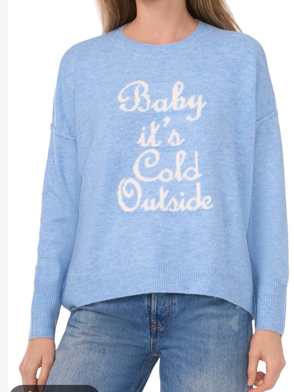 CeCe Powder Blue Crewneck Sweater with White Script
